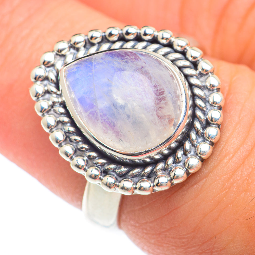 Rainbow Moonstone Rings handcrafted by Ana Silver Co - RING73971
