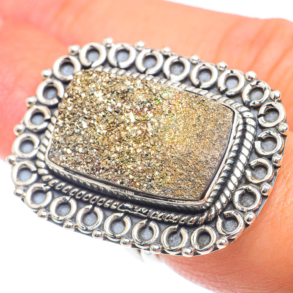 Spectro Pyrite Druzy Rings handcrafted by Ana Silver Co - RING74044