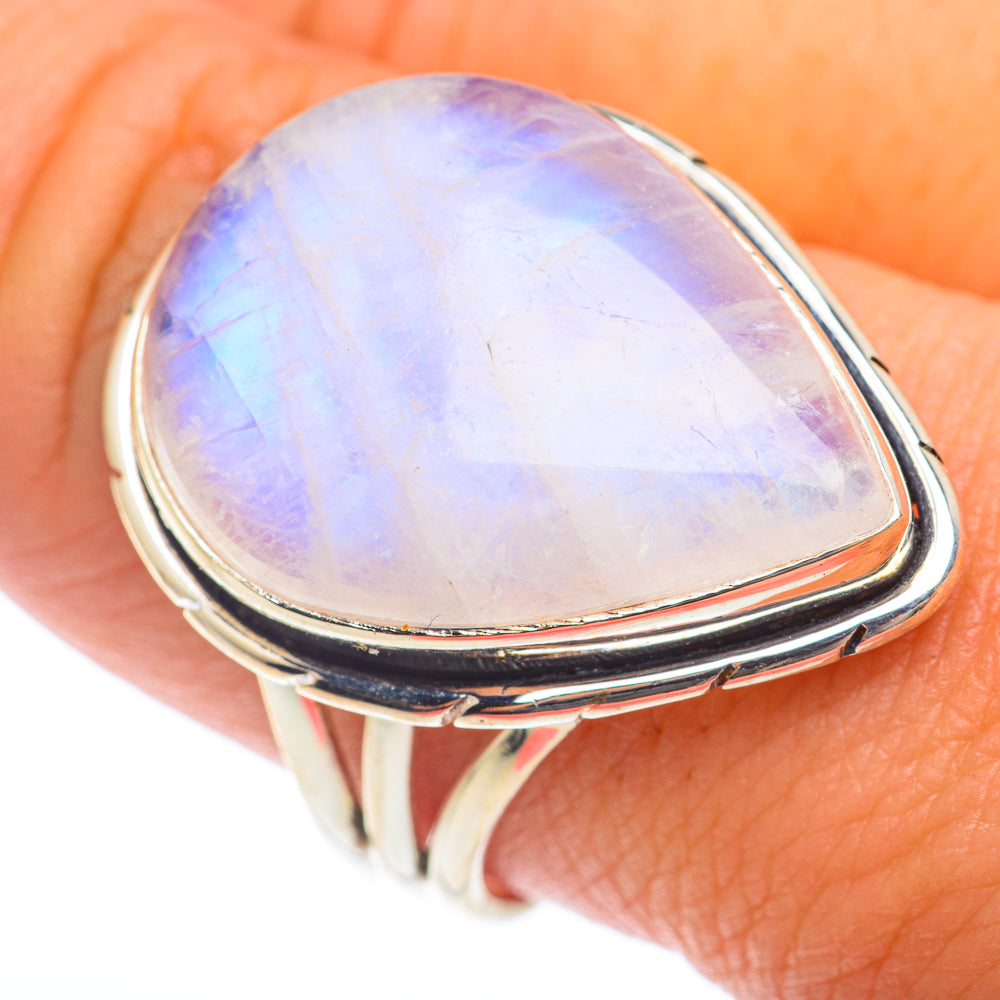 Rainbow Moonstone Rings handcrafted by Ana Silver Co - RING74051