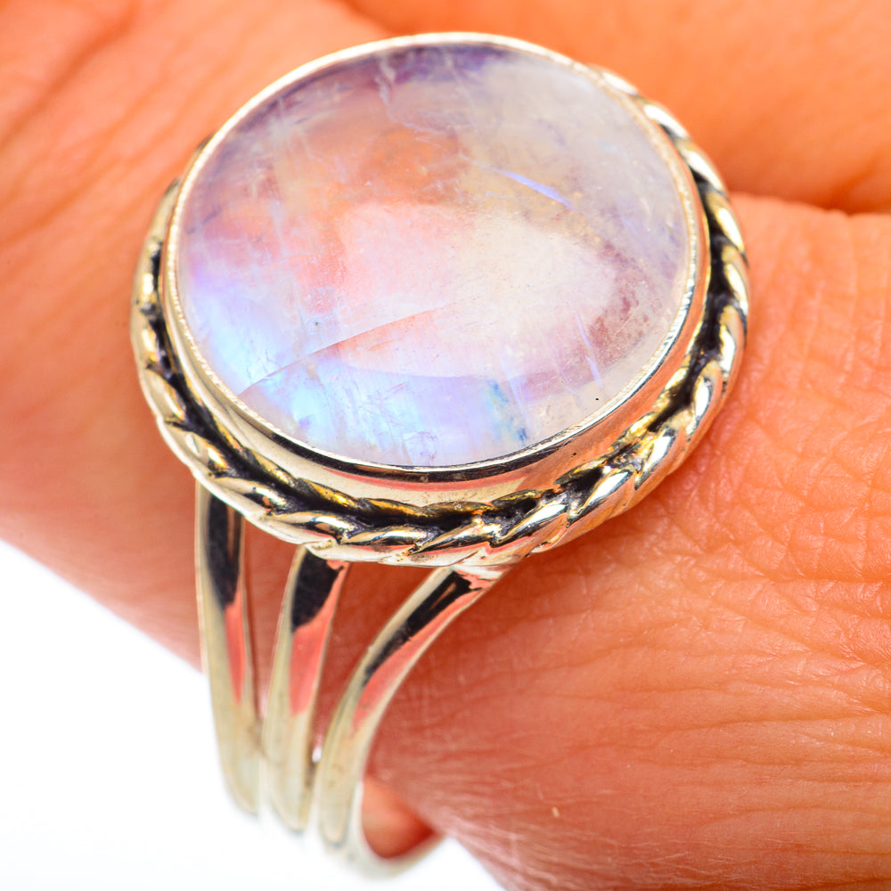 Rainbow Moonstone Rings handcrafted by Ana Silver Co - RING74212