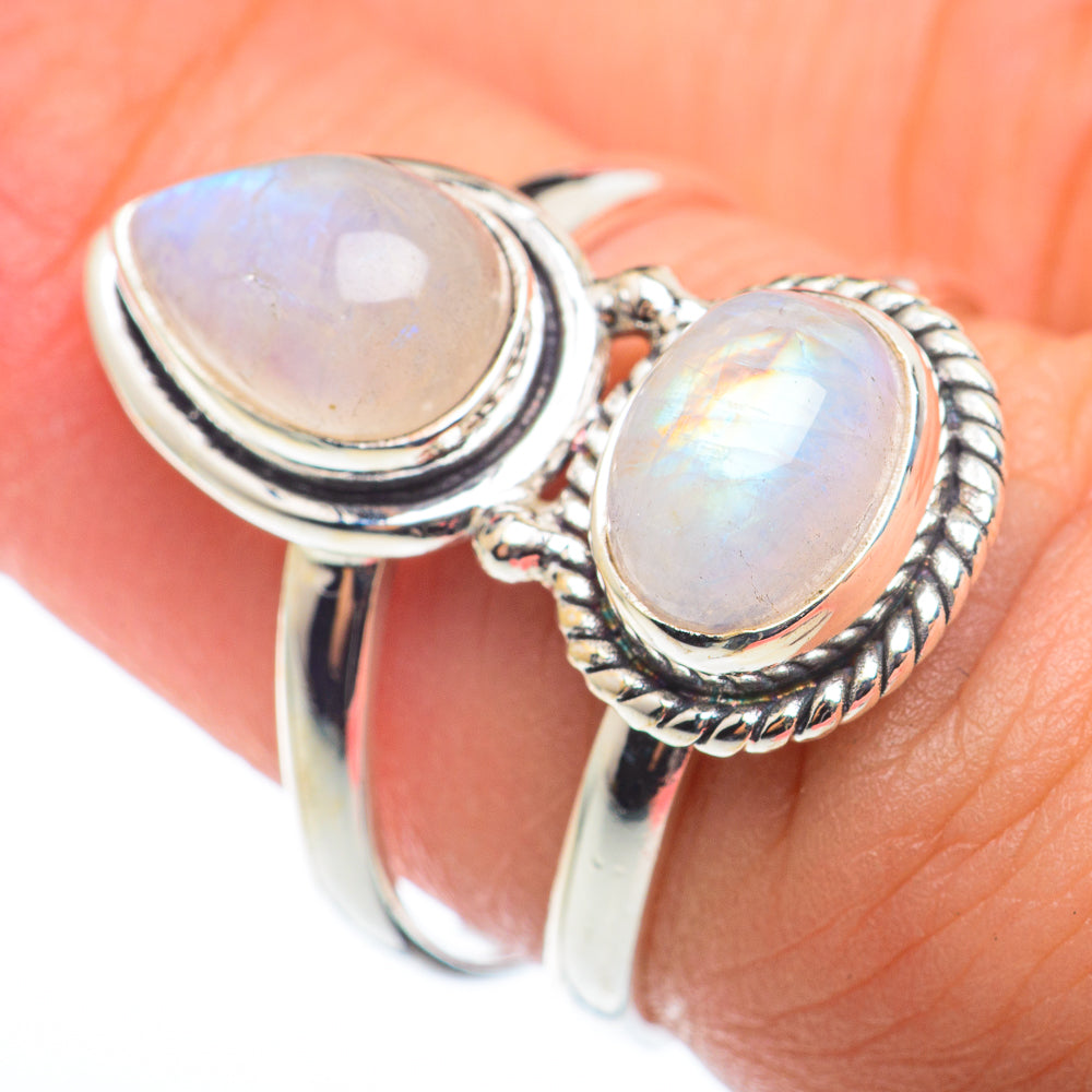 Rainbow Moonstone Rings handcrafted by Ana Silver Co - RING74252