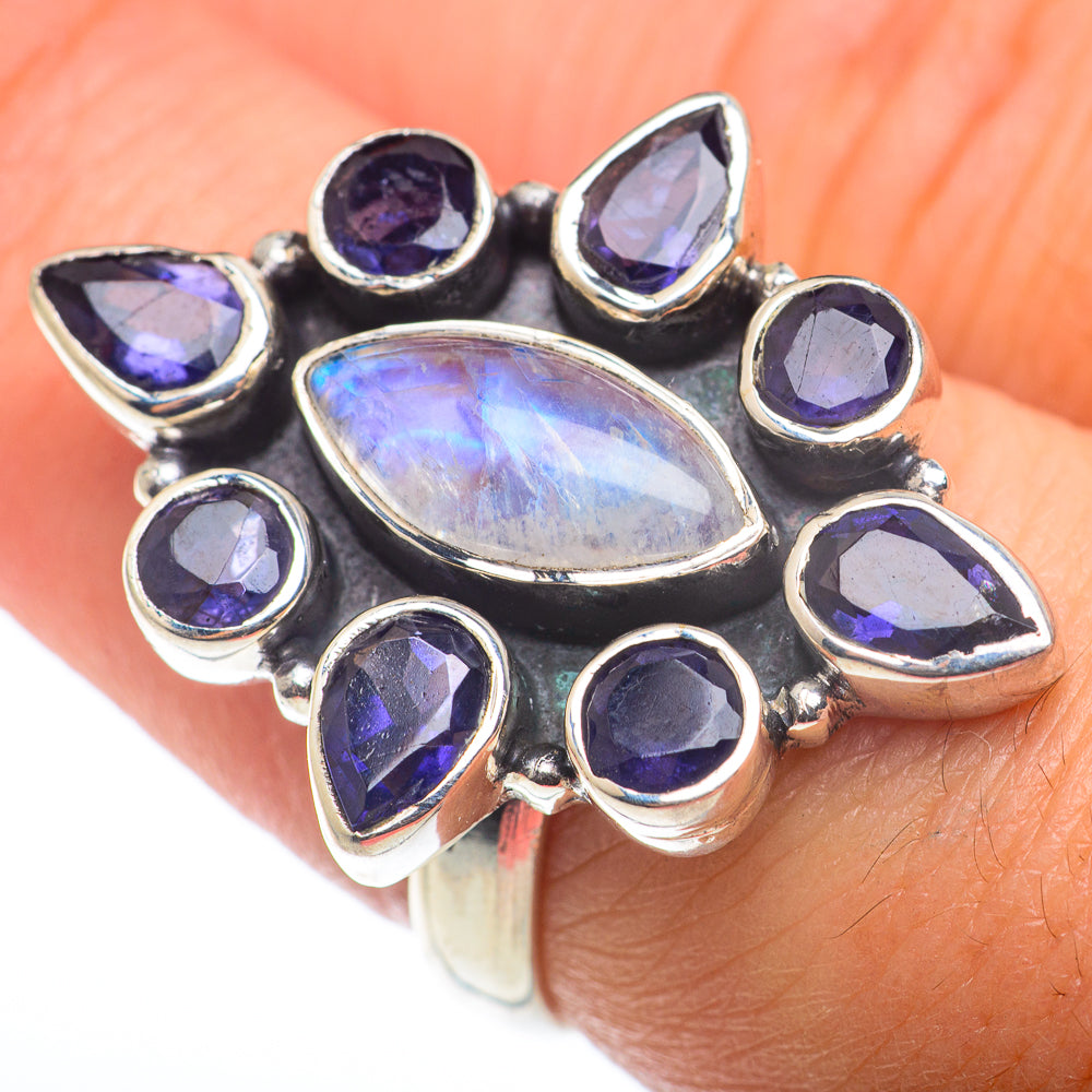 Rainbow Moonstone Rings handcrafted by Ana Silver Co - RING74284