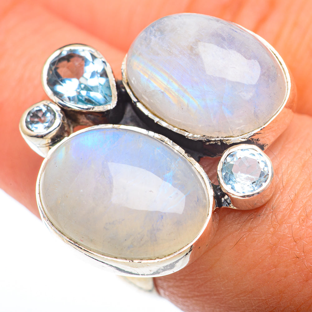 Rainbow Moonstone Rings handcrafted by Ana Silver Co - RING74290