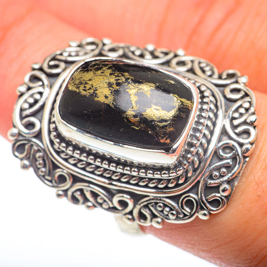 Pyrite In Black Onyx Rings handcrafted by Ana Silver Co - RING74392