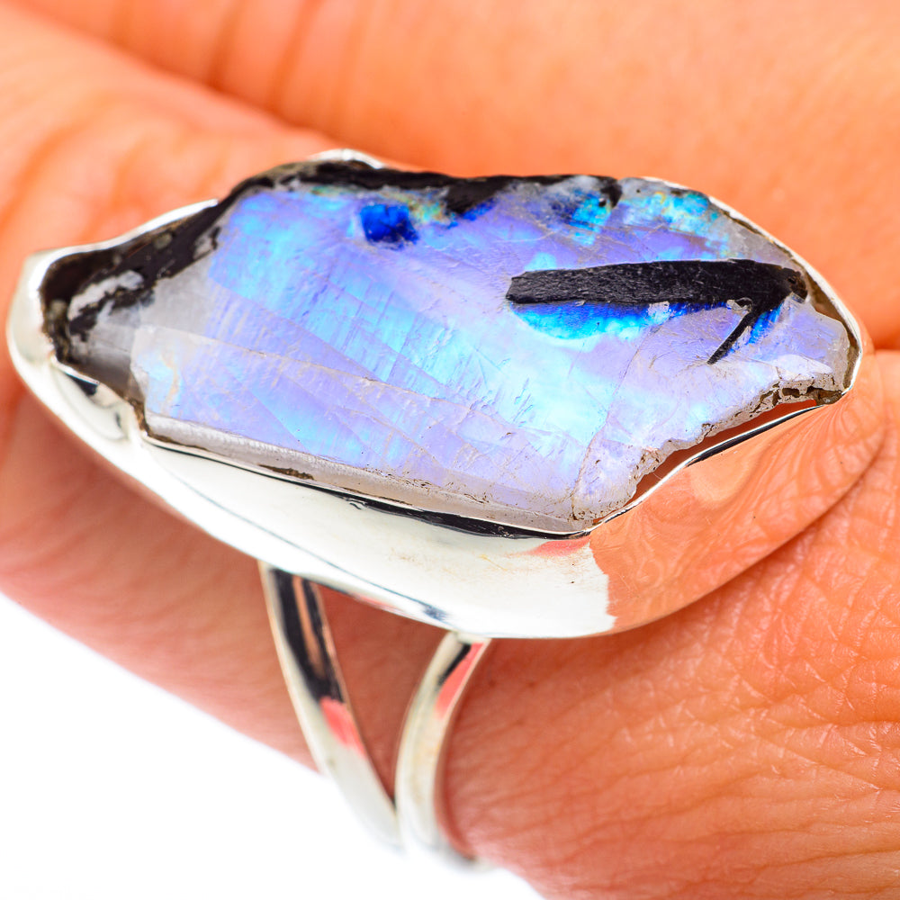 Rainbow Moonstone Rings handcrafted by Ana Silver Co - RING74393