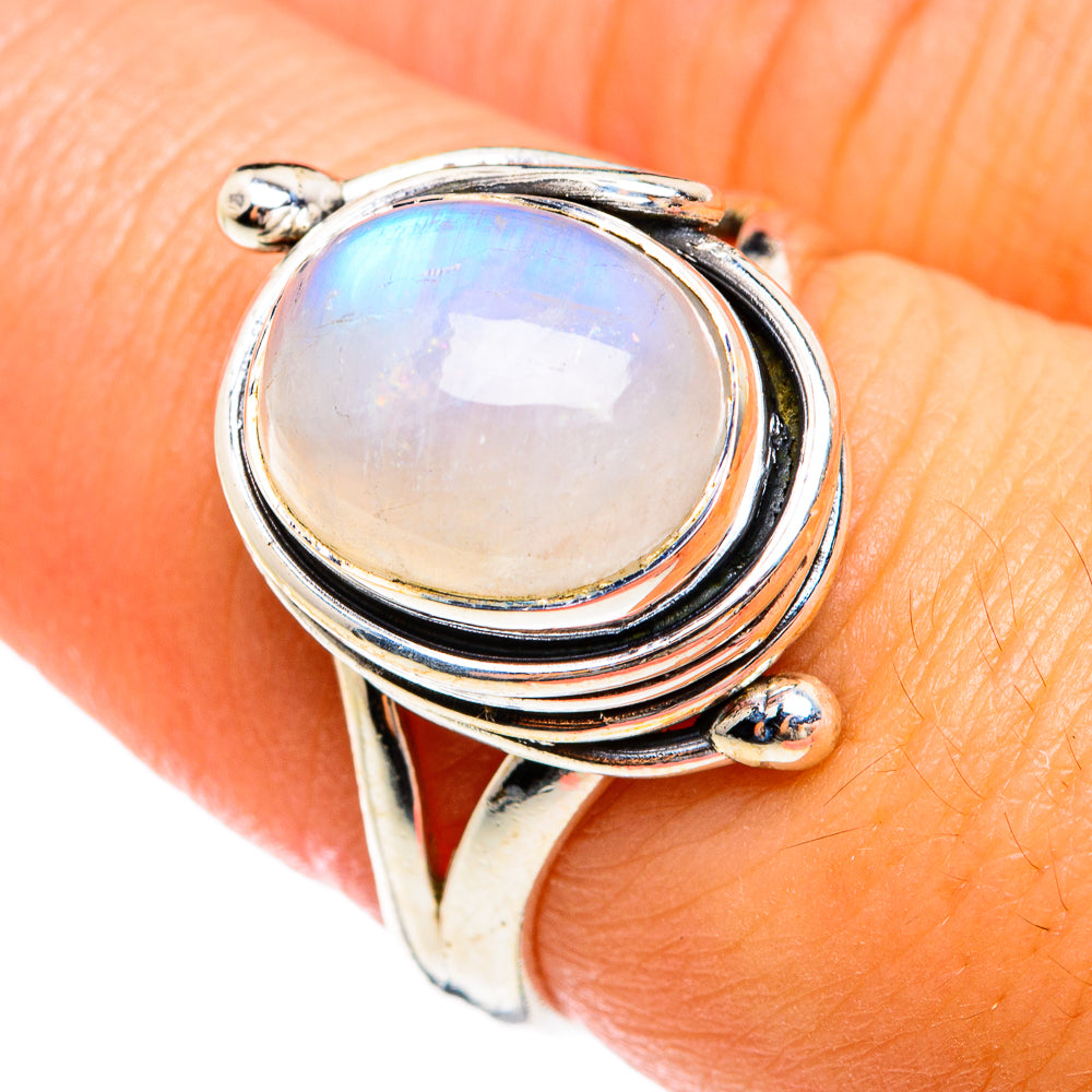 Rainbow Moonstone Rings handcrafted by Ana Silver Co - RING74477