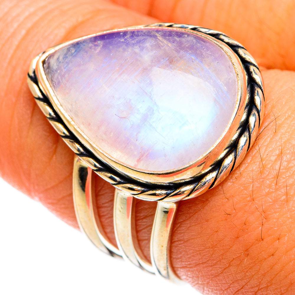 Rainbow Moonstone Rings handcrafted by Ana Silver Co - RING74560