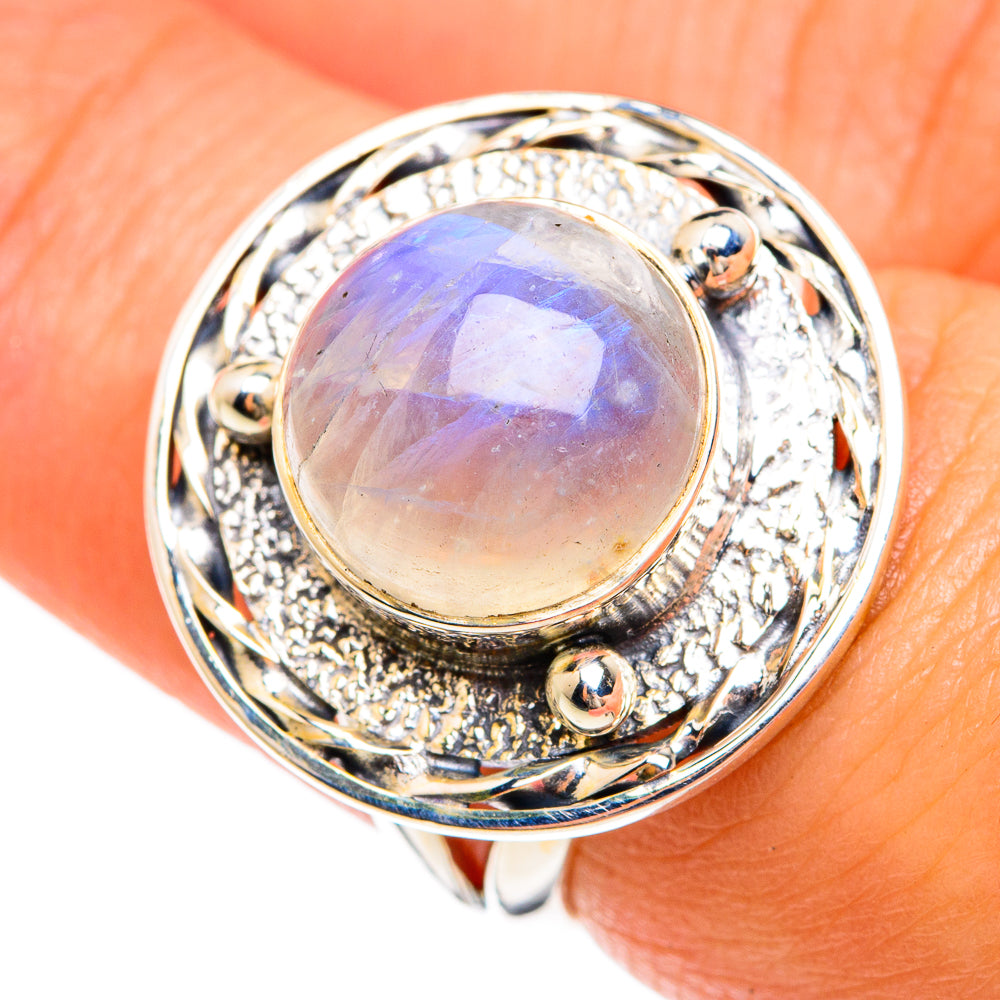 Rainbow Moonstone Rings handcrafted by Ana Silver Co - RING74561
