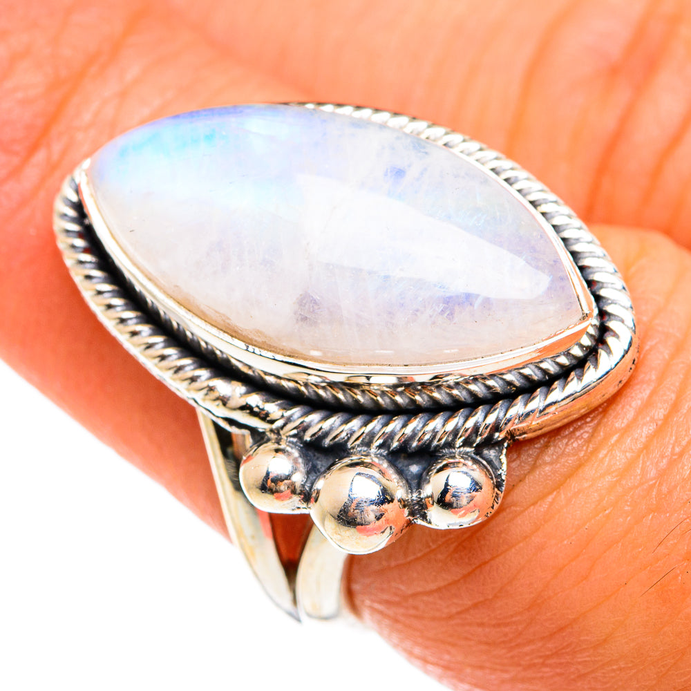 Rainbow Moonstone Rings handcrafted by Ana Silver Co - RING74636