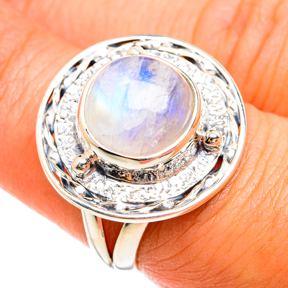 Rainbow Moonstone Rings handcrafted by Ana Silver Co - RING74637