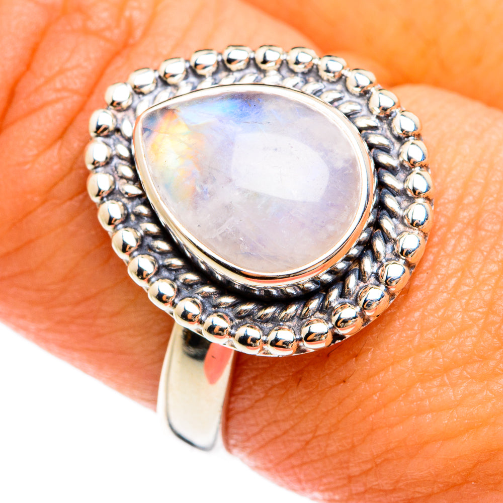 Rainbow Moonstone Rings handcrafted by Ana Silver Co - RING74638