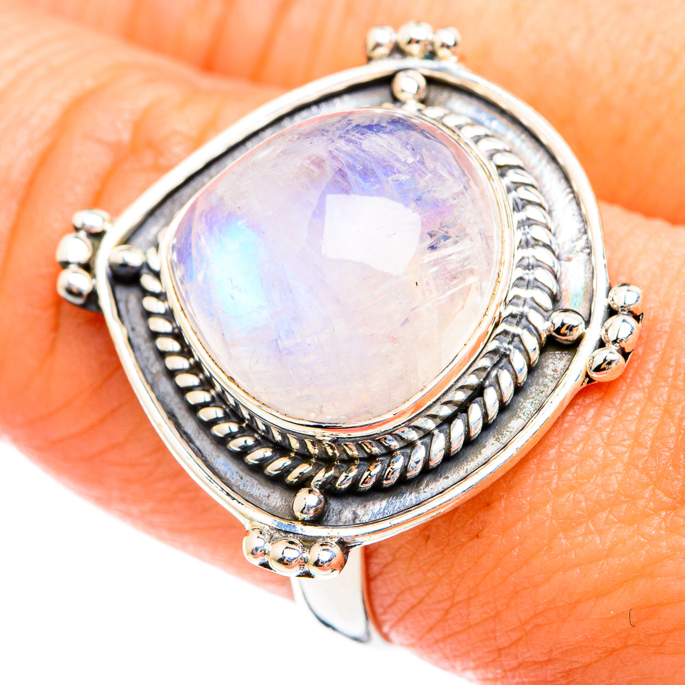 Rainbow Moonstone Rings handcrafted by Ana Silver Co - RING74711