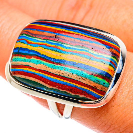 Rainbow Calsilica Rings handcrafted by Ana Silver Co - RING74713