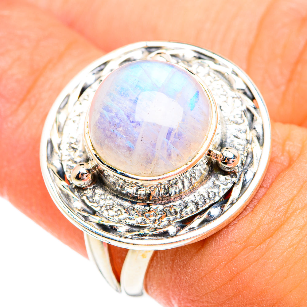 Rainbow Moonstone Rings handcrafted by Ana Silver Co - RING74749