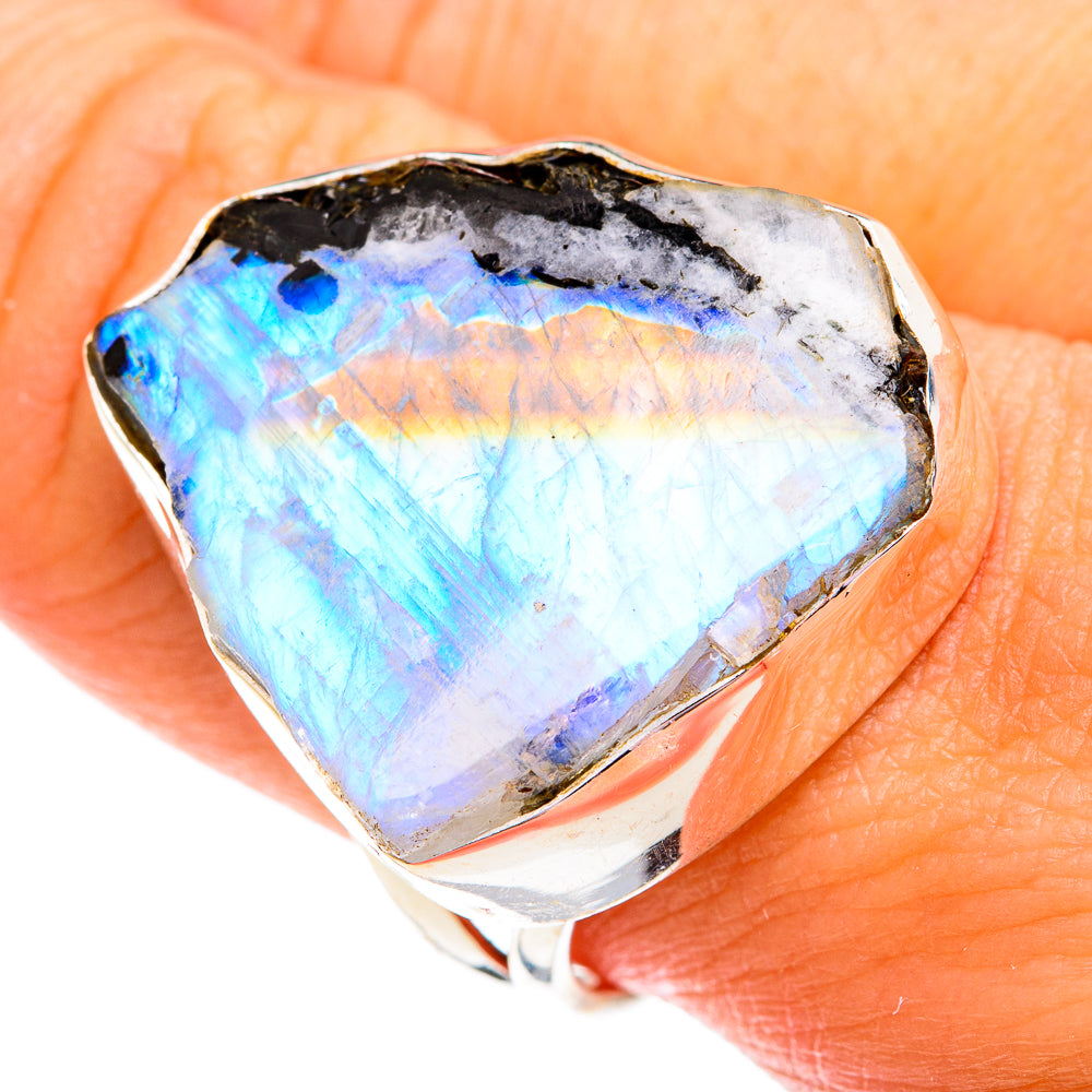 Rainbow Moonstone Rings handcrafted by Ana Silver Co - RING74864
