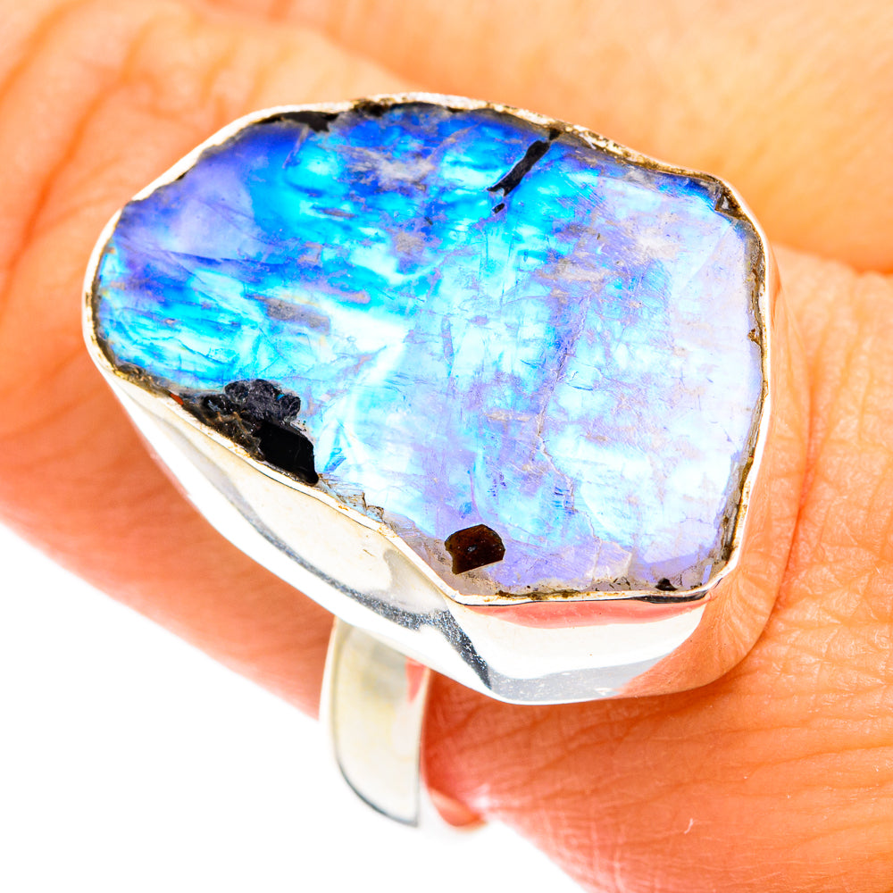 Rainbow Moonstone Rings handcrafted by Ana Silver Co - RING74881