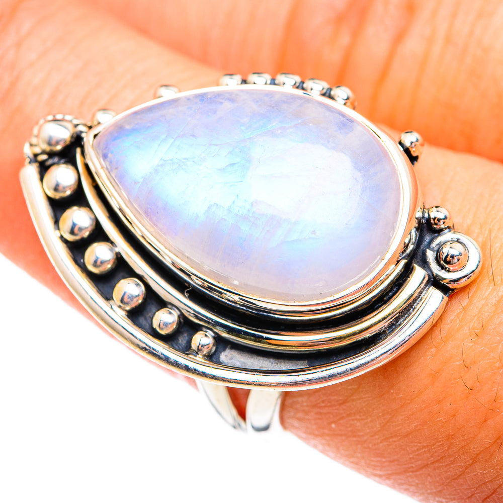 Rainbow Moonstone Rings handcrafted by Ana Silver Co - RING74907