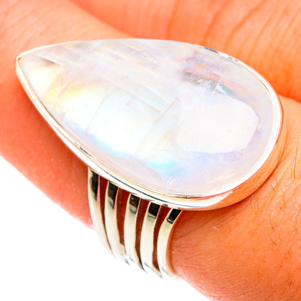 Rainbow Moonstone Rings handcrafted by Ana Silver Co - RING74937