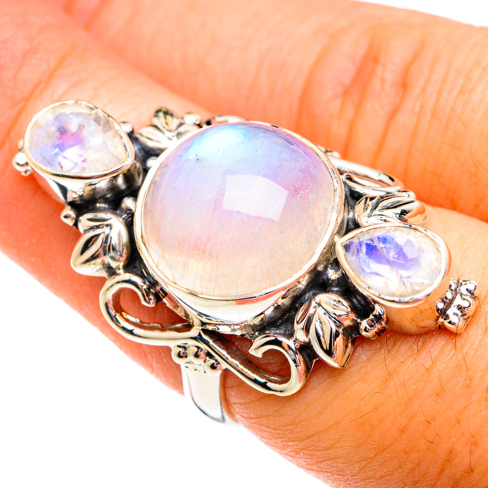 Rainbow Moonstone Rings handcrafted by Ana Silver Co - RING74940