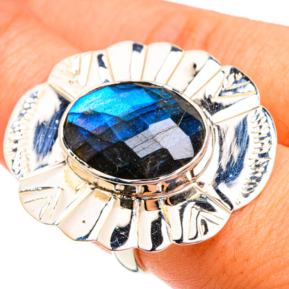 Labradorite sterling silver ring with oval blue labradorite cabochon bezel