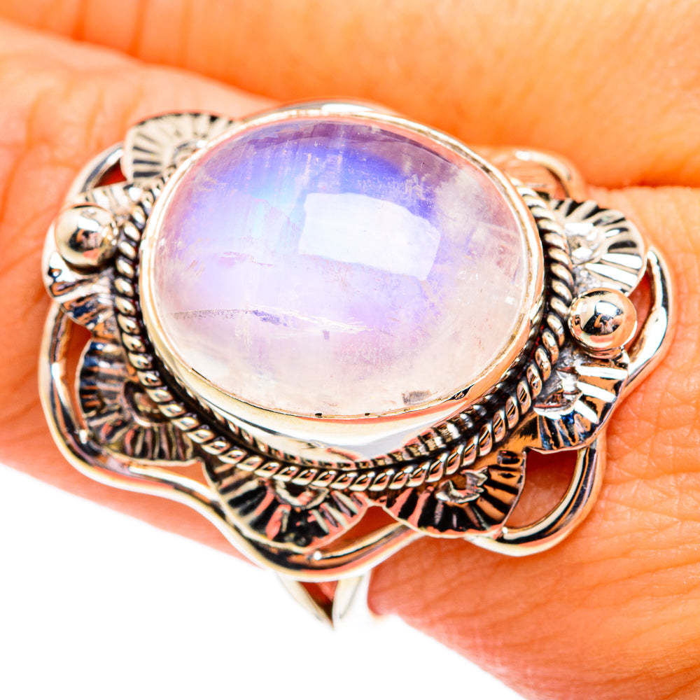 Rainbow Moonstone Rings handcrafted by Ana Silver Co - RING74976