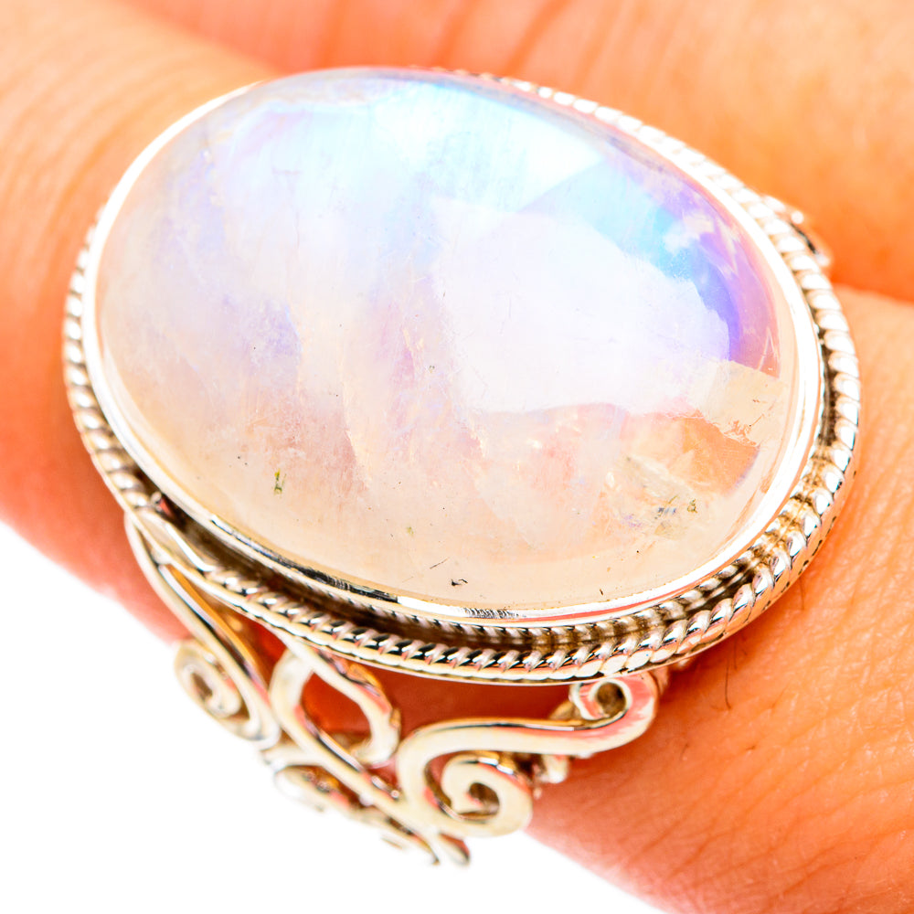 Rainbow Moonstone Rings handcrafted by Ana Silver Co - RING74980