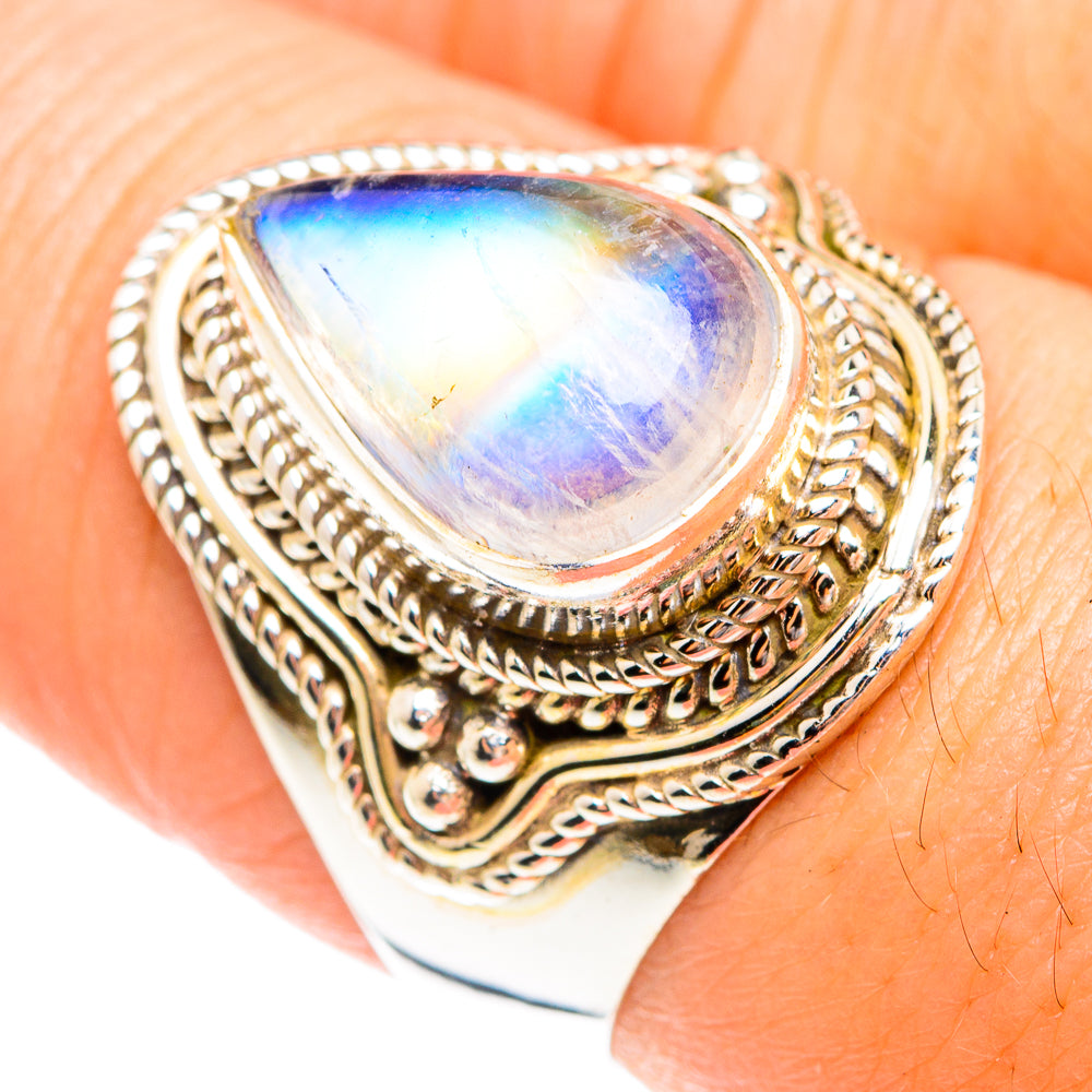 Rainbow Moonstone Rings handcrafted by Ana Silver Co - RING75133