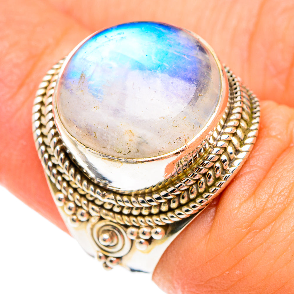Rainbow Moonstone Rings handcrafted by Ana Silver Co - RING75216