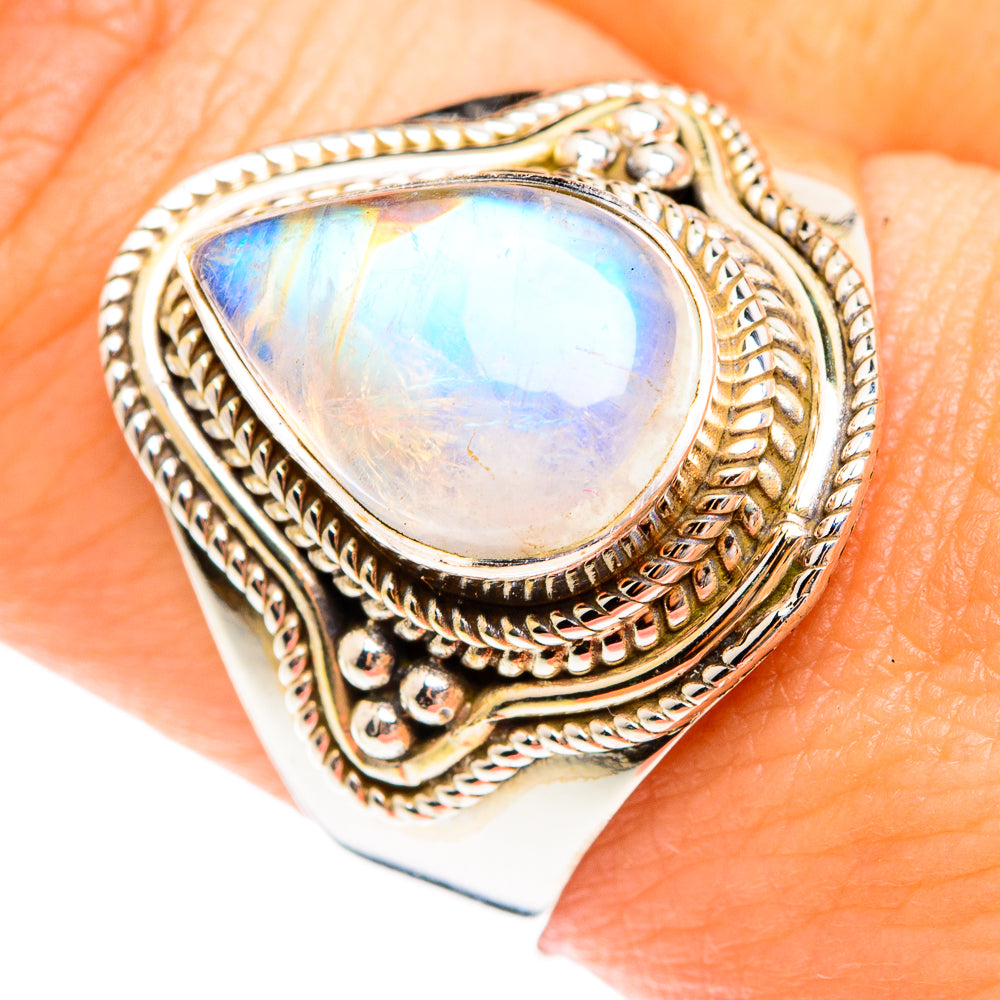 Rainbow Moonstone Rings handcrafted by Ana Silver Co - RING75217