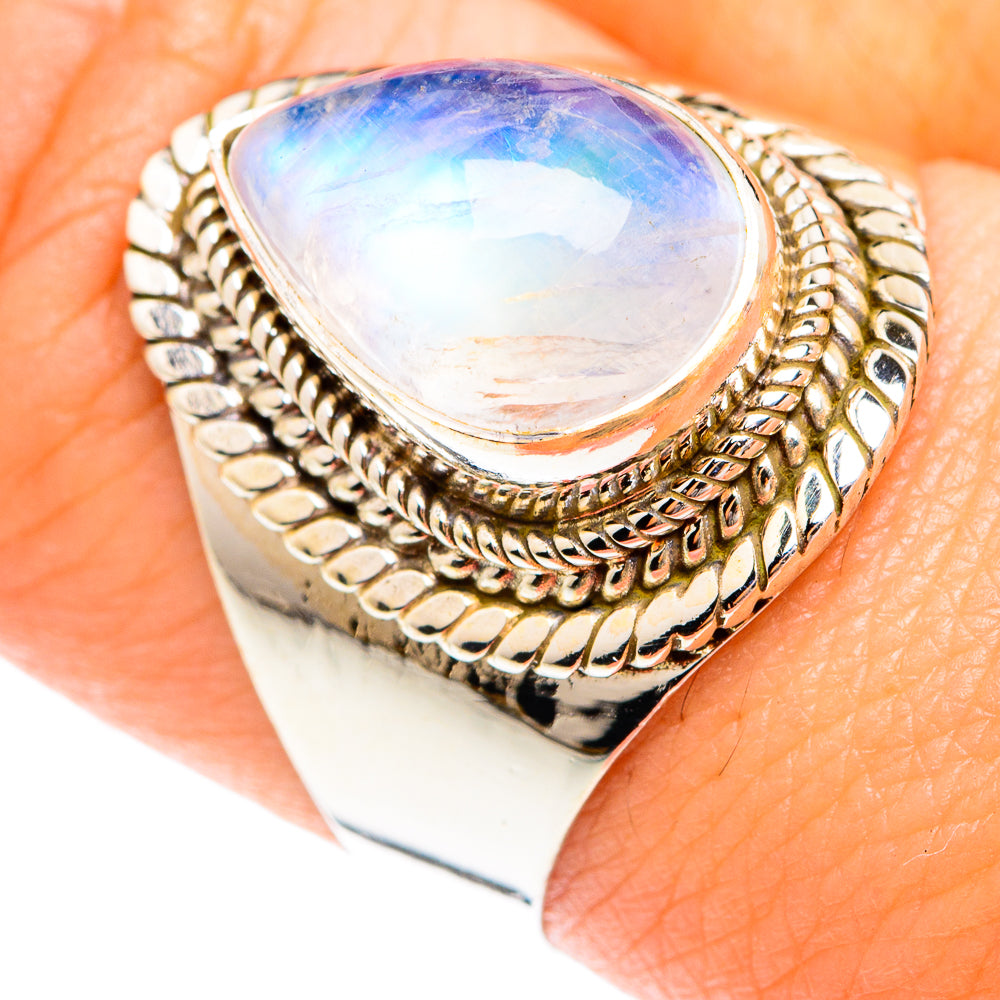 Rainbow Moonstone Rings handcrafted by Ana Silver Co - RING75242