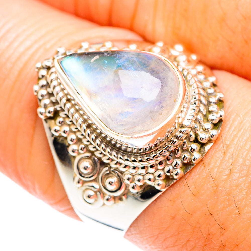 Rainbow Moonstone Rings handcrafted by Ana Silver Co - RING75268