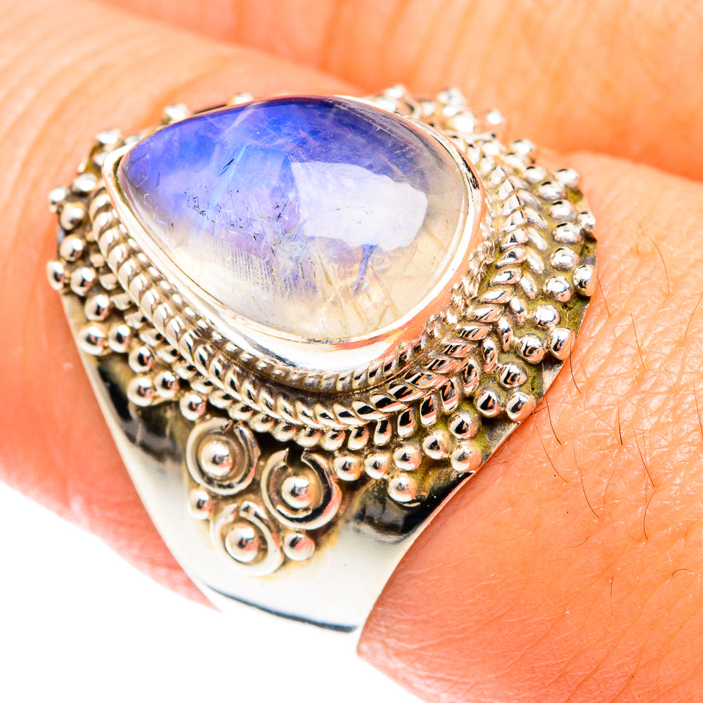 Rainbow Moonstone Rings handcrafted by Ana Silver Co - RING75295