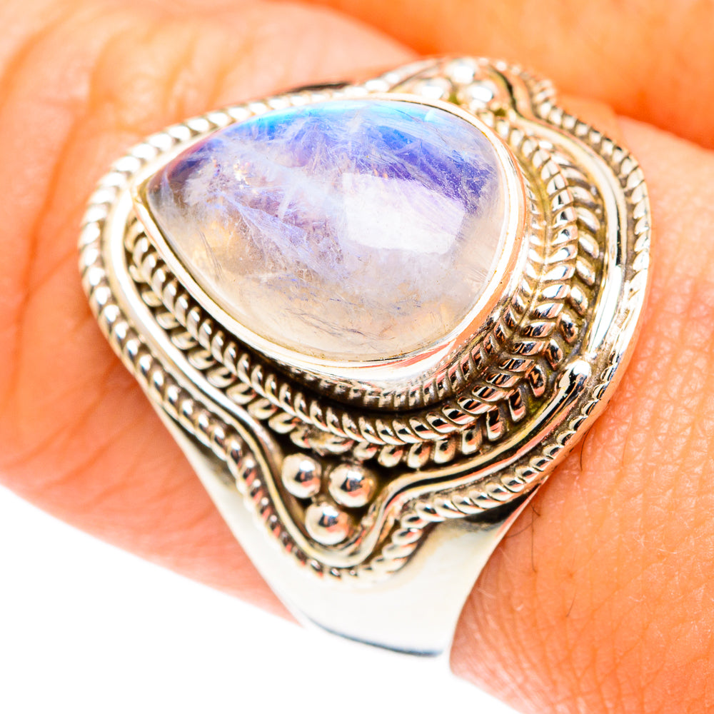 Rainbow Moonstone Rings handcrafted by Ana Silver Co - RING75392