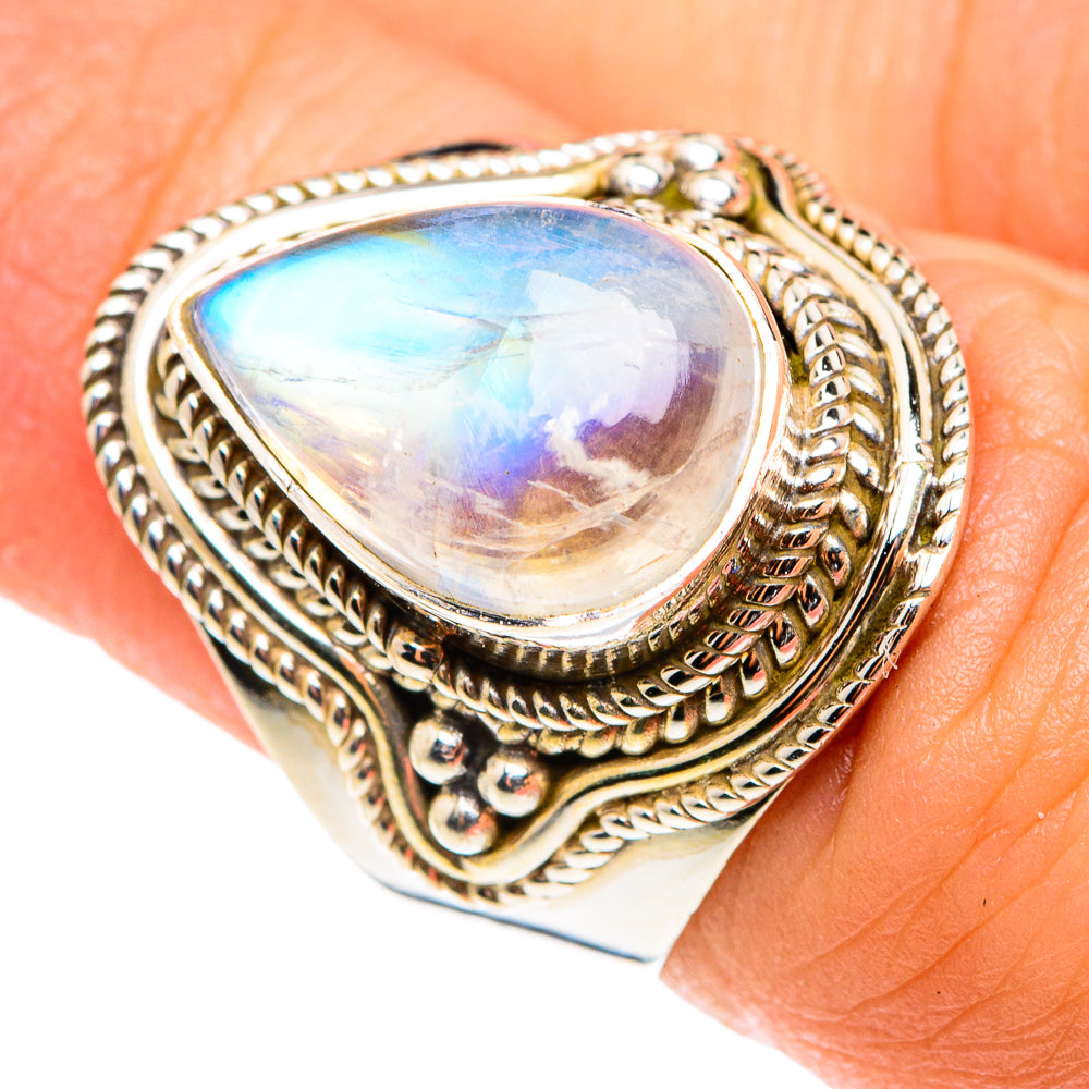 Rainbow Moonstone Rings handcrafted by Ana Silver Co - RING75424
