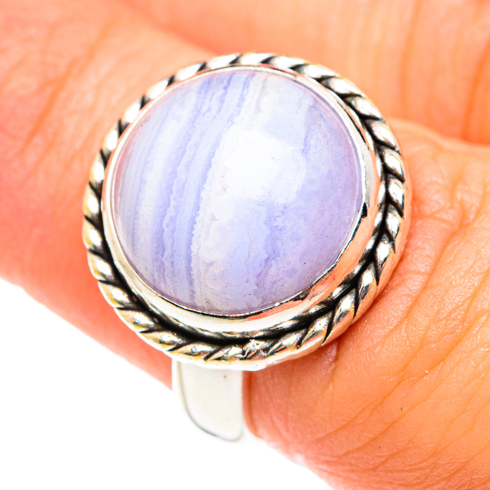 Blue Lace Agate Rings handcrafted by Ana Silver Co - RING75425