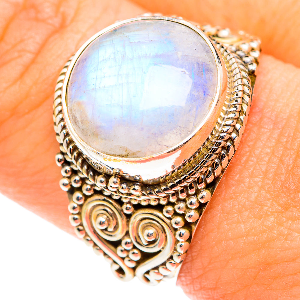 Rainbow Moonstone Rings handcrafted by Ana Silver Co - RING75428