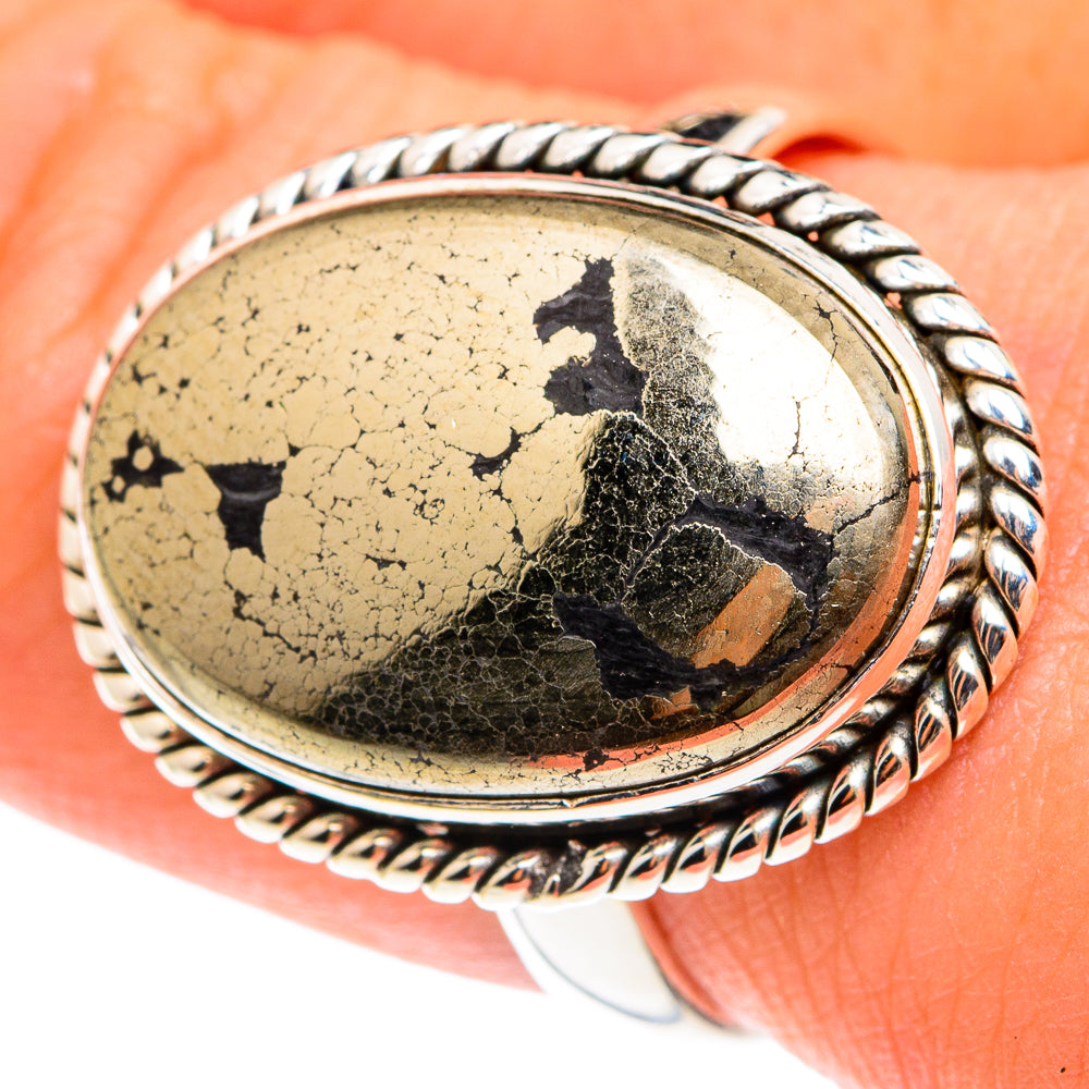 Pyrite In Black Onyx Rings handcrafted by Ana Silver Co - RING75456