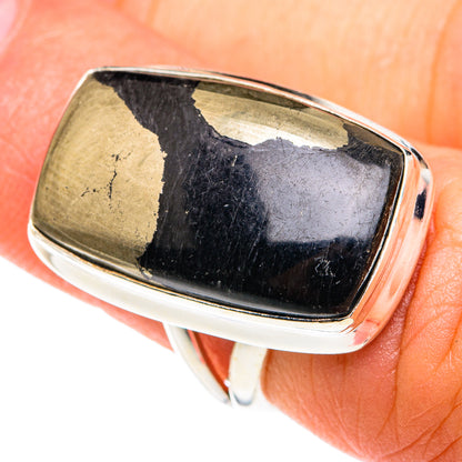 Pyrite In Black Onyx Rings handcrafted by Ana Silver Co - RING75458