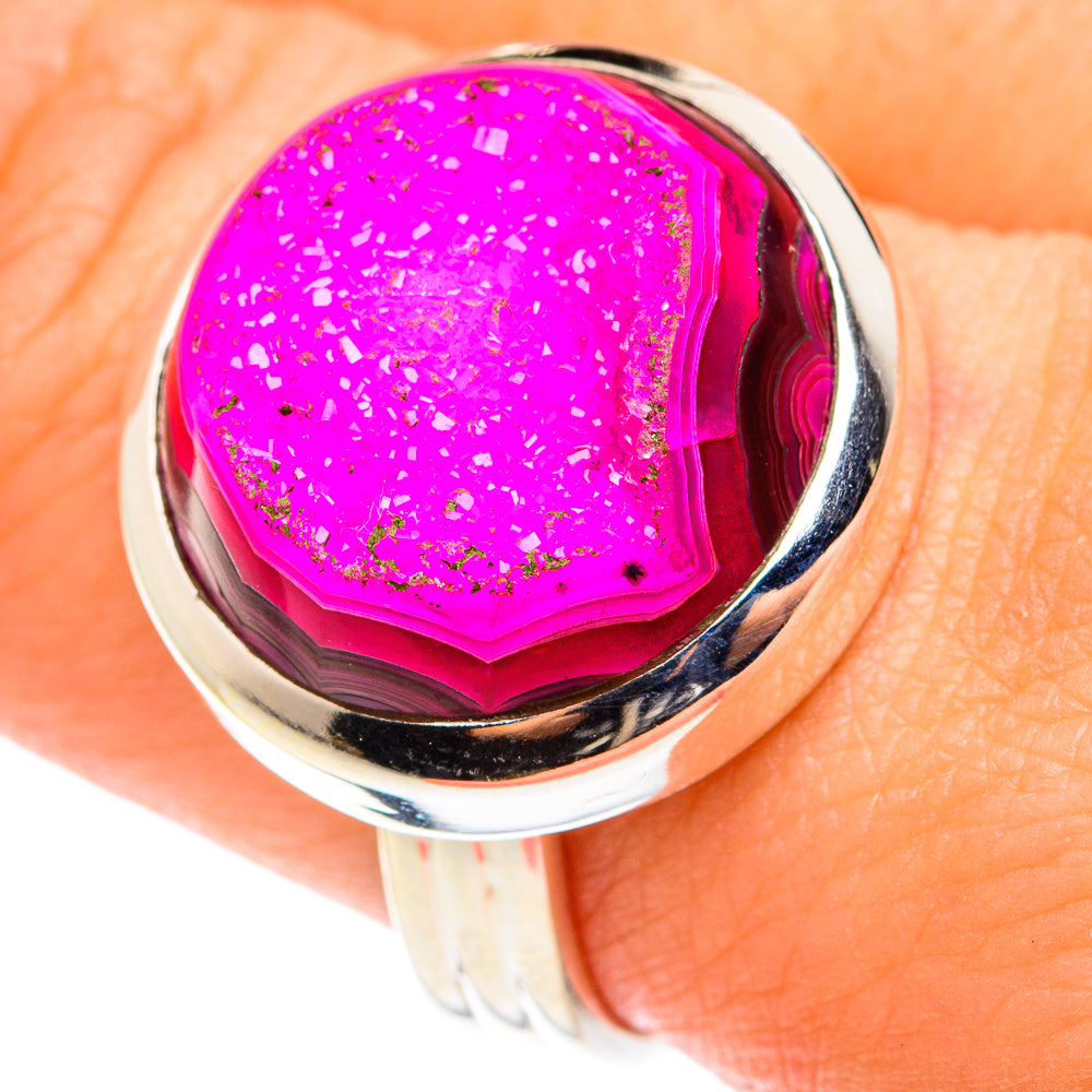 Pink Agate Druzy Rings handcrafted by Ana Silver Co - RING75484