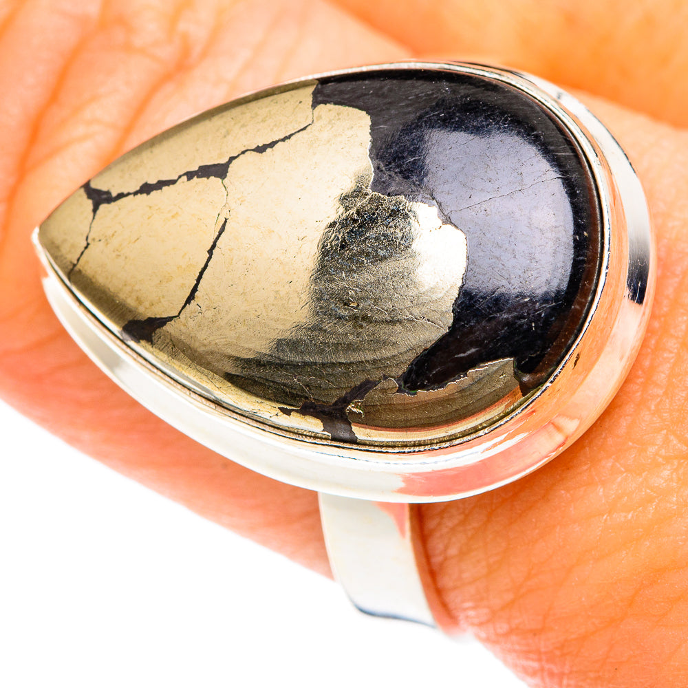 Pyrite In Black Onyx Rings handcrafted by Ana Silver Co - RING75490