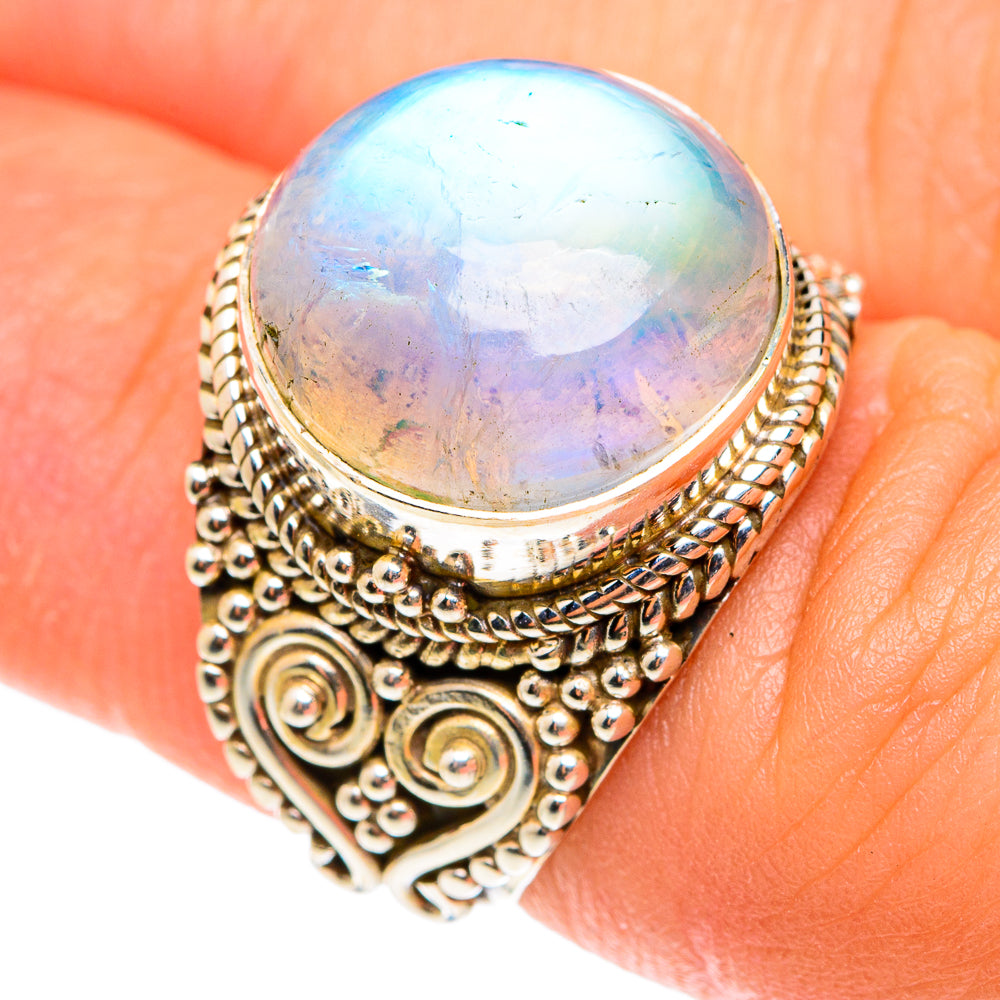 Rainbow Moonstone Rings handcrafted by Ana Silver Co - RING75493