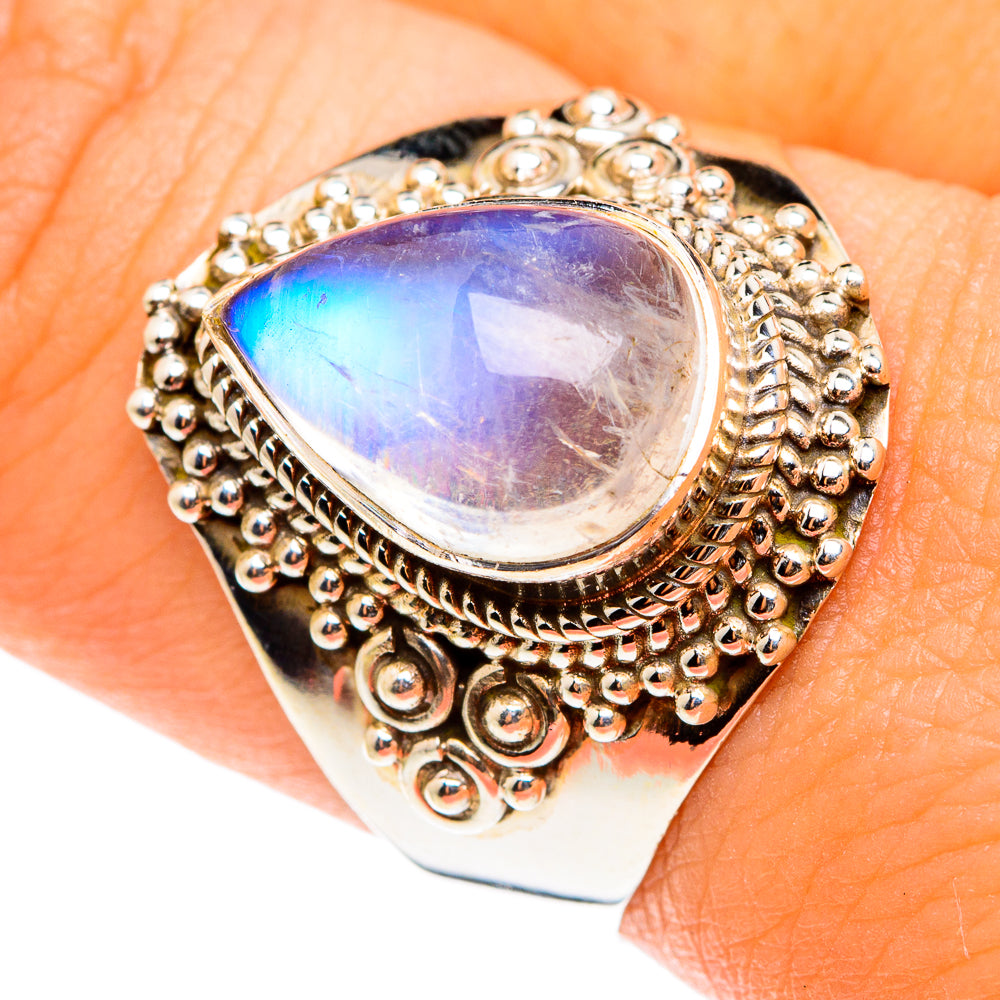 Rainbow Moonstone Rings handcrafted by Ana Silver Co - RING75494