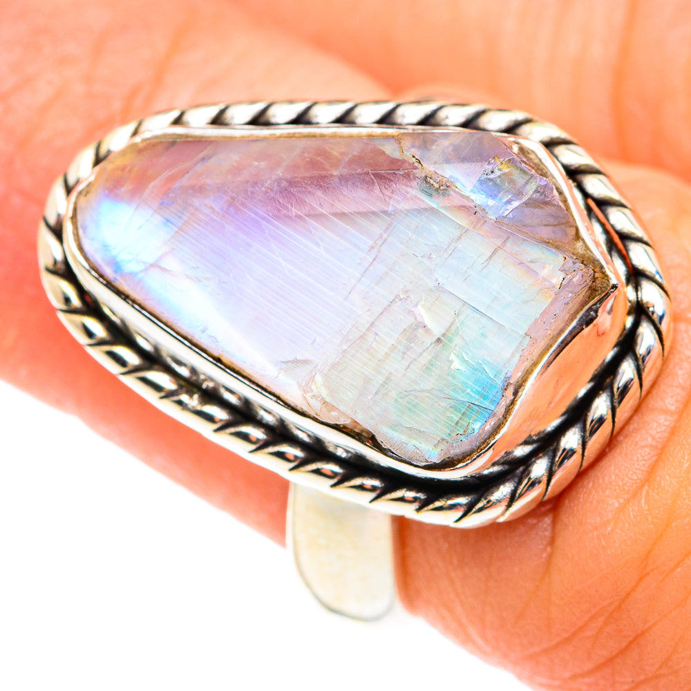 Rainbow Moonstone Rings handcrafted by Ana Silver Co - RING75526