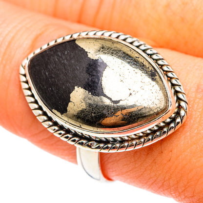 Pyrite In Black Onyx Rings handcrafted by Ana Silver Co - RING75553