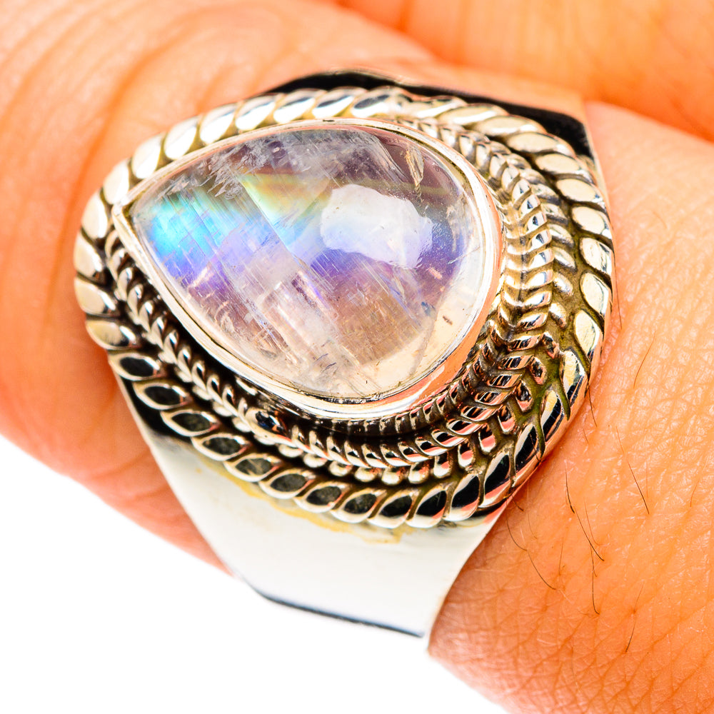 Rainbow Moonstone Rings handcrafted by Ana Silver Co - RING75555