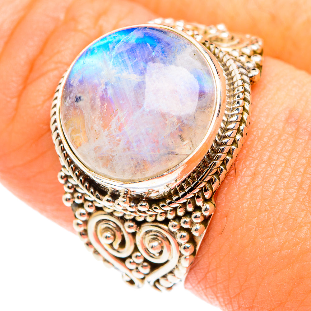 Rainbow Moonstone Rings handcrafted by Ana Silver Co - RING75556