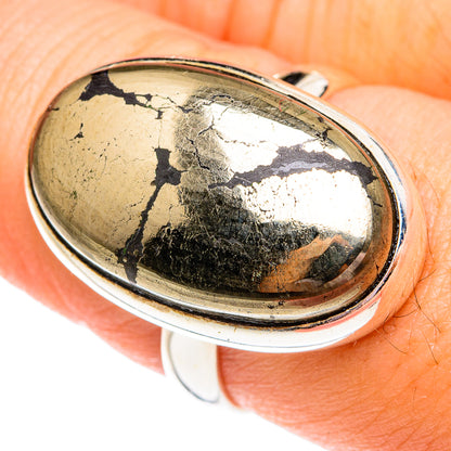 Pyrite In Black Onyx Rings handcrafted by Ana Silver Co - RING75645