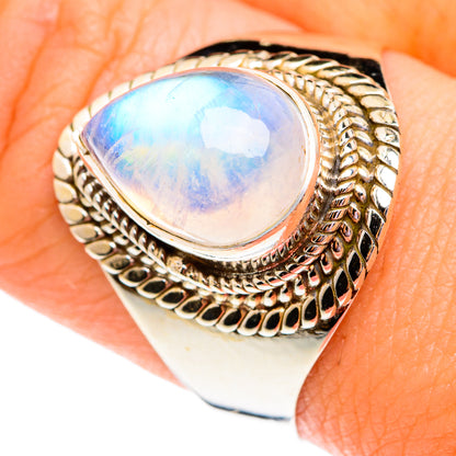 Rainbow Moonstone Rings handcrafted by Ana Silver Co - RING75646