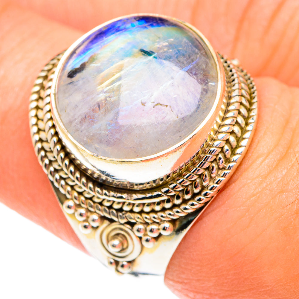 Rainbow Moonstone Rings handcrafted by Ana Silver Co - RING75648