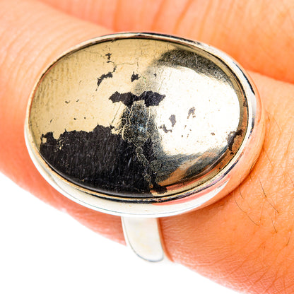 Pyrite In Black Onyx Rings handcrafted by Ana Silver Co - RING75670